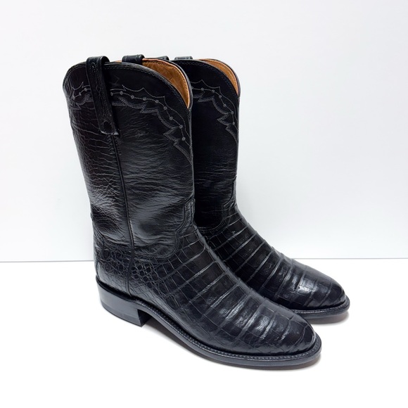 Lucchese Black Leather Alligator Round Toe Cowboy Boots - Picture 1 of 9